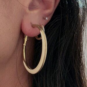Vintage Gold Hoop Earrings with Cream Enamel